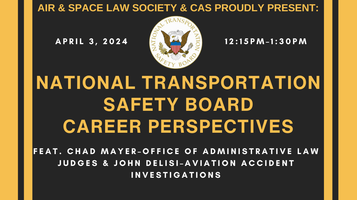 NTSB Career Perspectives event, with NTSB logo containing an eagle on a white circular background encircled with the words "National Transportation Safety Board".